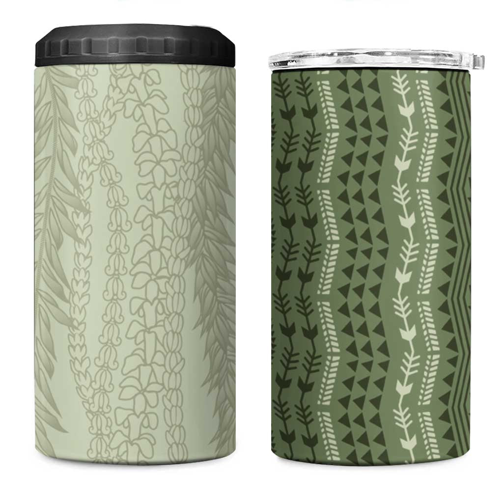 Vintage Sage Green Hawaiian Traditional Kapa Mix Flowers Lei 4 in 1 Can Cooler Tumbler LT7 One Size: 16 oz Sage Green - Polynesian Pride