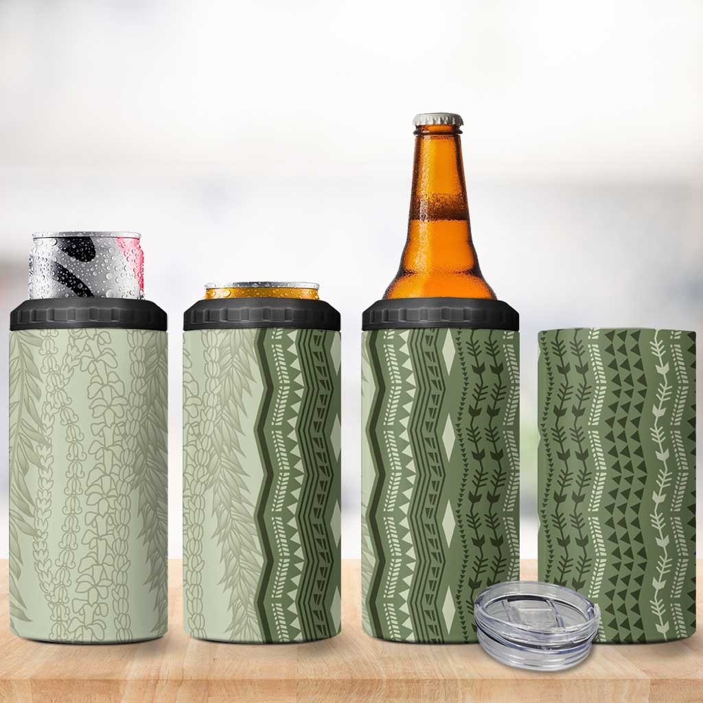 Vintage Sage Green Hawaiian Traditional Kapa Mix Flowers Lei 4 in 1 Can Cooler Tumbler LT7 - Polynesian Pride