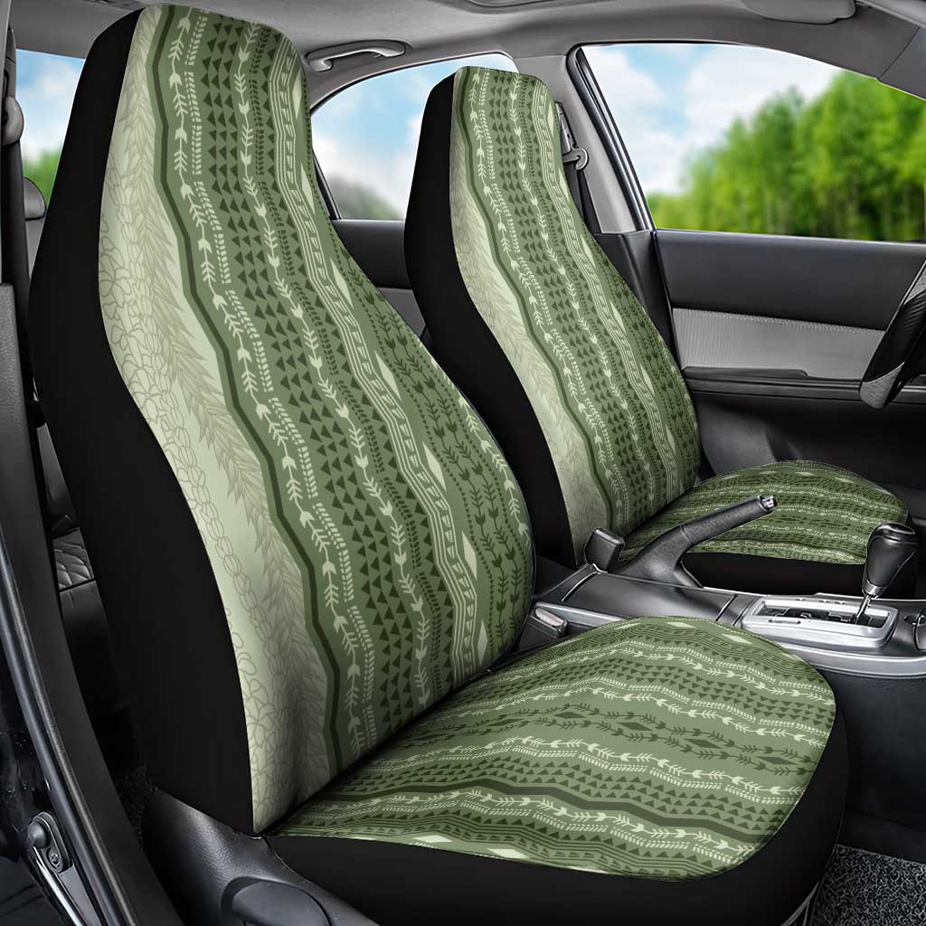Vintage Sage Green Hawaiian Traditional Kapa Mix Flowers Lei Car Seat Cover LT7 - Polynesian Pride