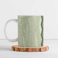 Vintage Sage Green Hawaiian Traditional Kapa Mix Flowers Lei Ceramic Mug