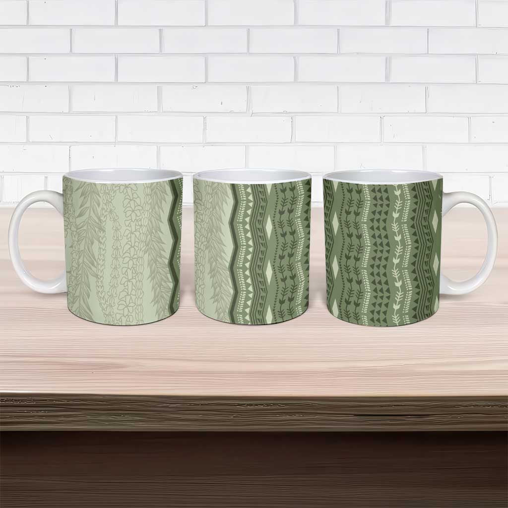 Vintage Sage Green Hawaiian Traditional Kapa Mix Flowers Lei Ceramic Mug
