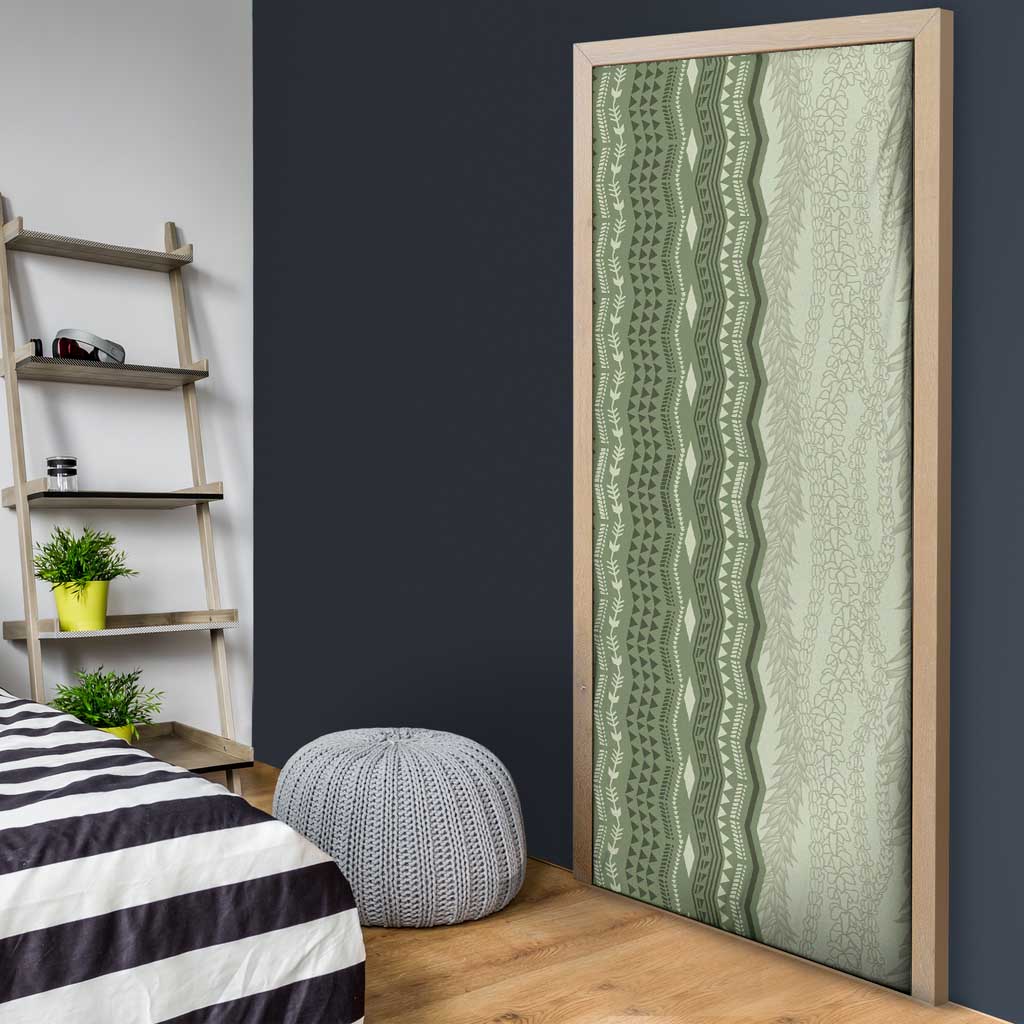 Vintage Sage Green Hawaiian Traditional Kapa Mix Flowers Lei Door Cover LT7 - Polynesian Pride