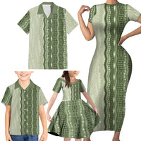 Vintage Sage Green Hawaiian Traditional Kapa Mix Flowers Lei Family Matching Short Sleeve Bodycon Dress and Hawaiian Shirt LT7 - Polynesian Pride