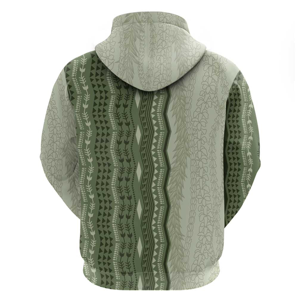 Vintage Sage Green Hawaiian Traditional Kapa Mix Flowers Lei Hoodie