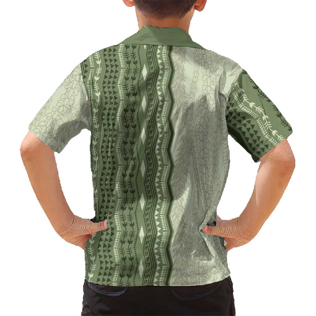 Vintage Sage Green Hawaiian Traditional Kapa Mix Flowers Lei Kid Hawaiian Shirt LT7 - Polynesian Pride