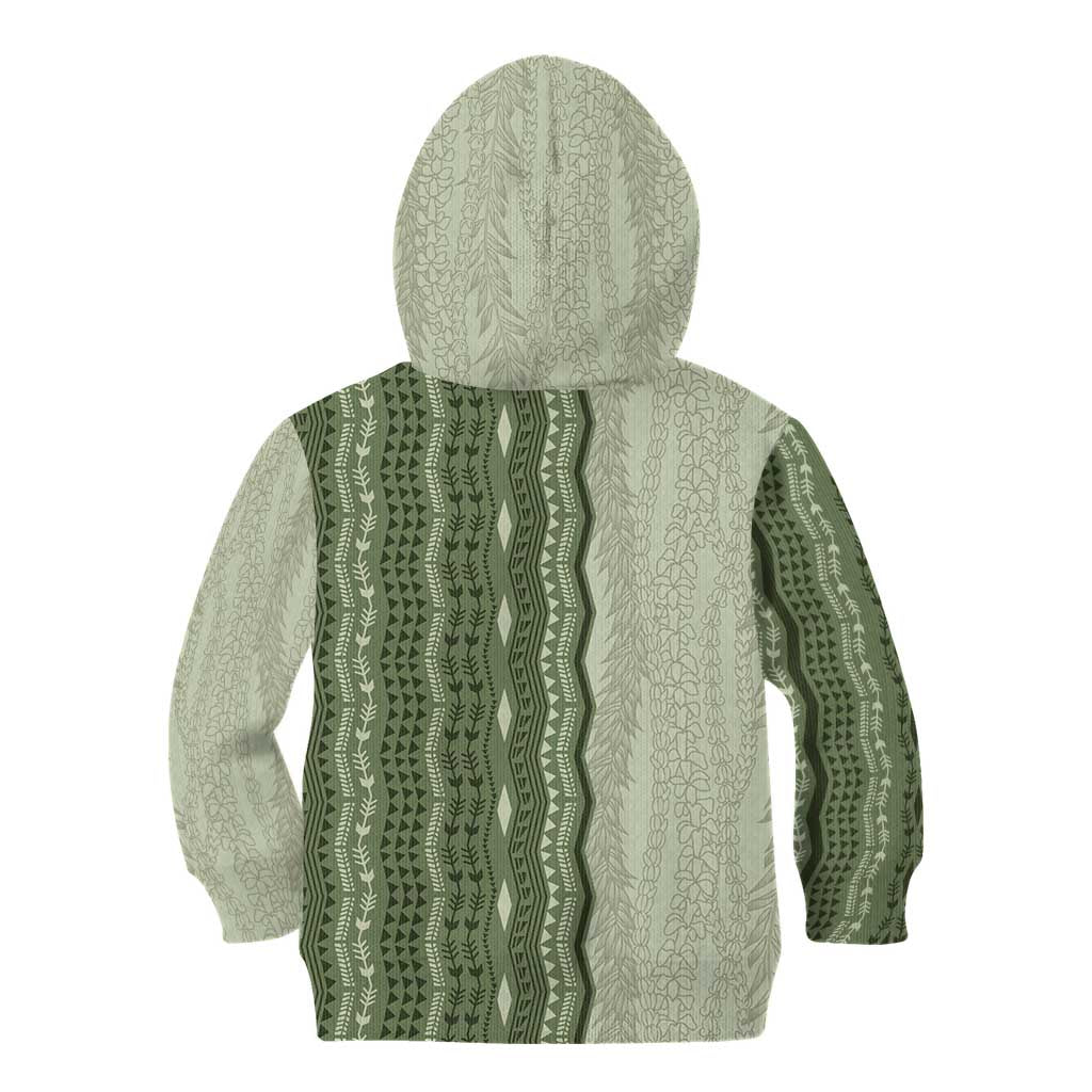 Vintage Sage Green Hawaiian Traditional Kapa Mix Flowers Lei Kid Hoodie LT7 - Polynesian Pride