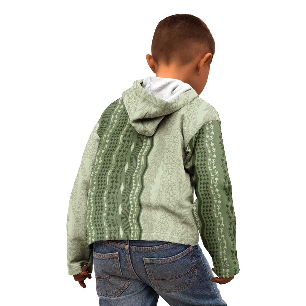 Vintage Sage Green Hawaiian Traditional Kapa Mix Flowers Lei Kid Hoodie LT7 - Polynesian Pride