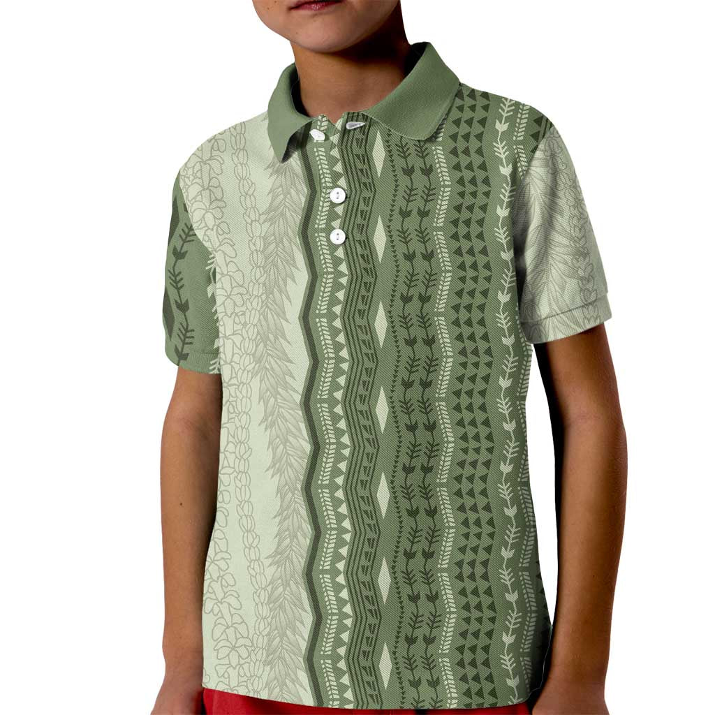 Vintage Sage Green Hawaiian Traditional Kapa Mix Flowers Lei Kid Polo Shirt LT7 Kid Sage Green - Polynesian Pride