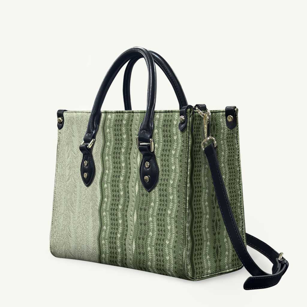 Vintage Sage Green Hawaiian Traditional Kapa Mix Flowers Lei Leather Bag