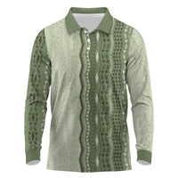 Vintage Sage Green Hawaiian Traditional Kapa Mix Flowers Lei Long Sleeve Polo Shirt LT7 Sage Green - Polynesian Pride
