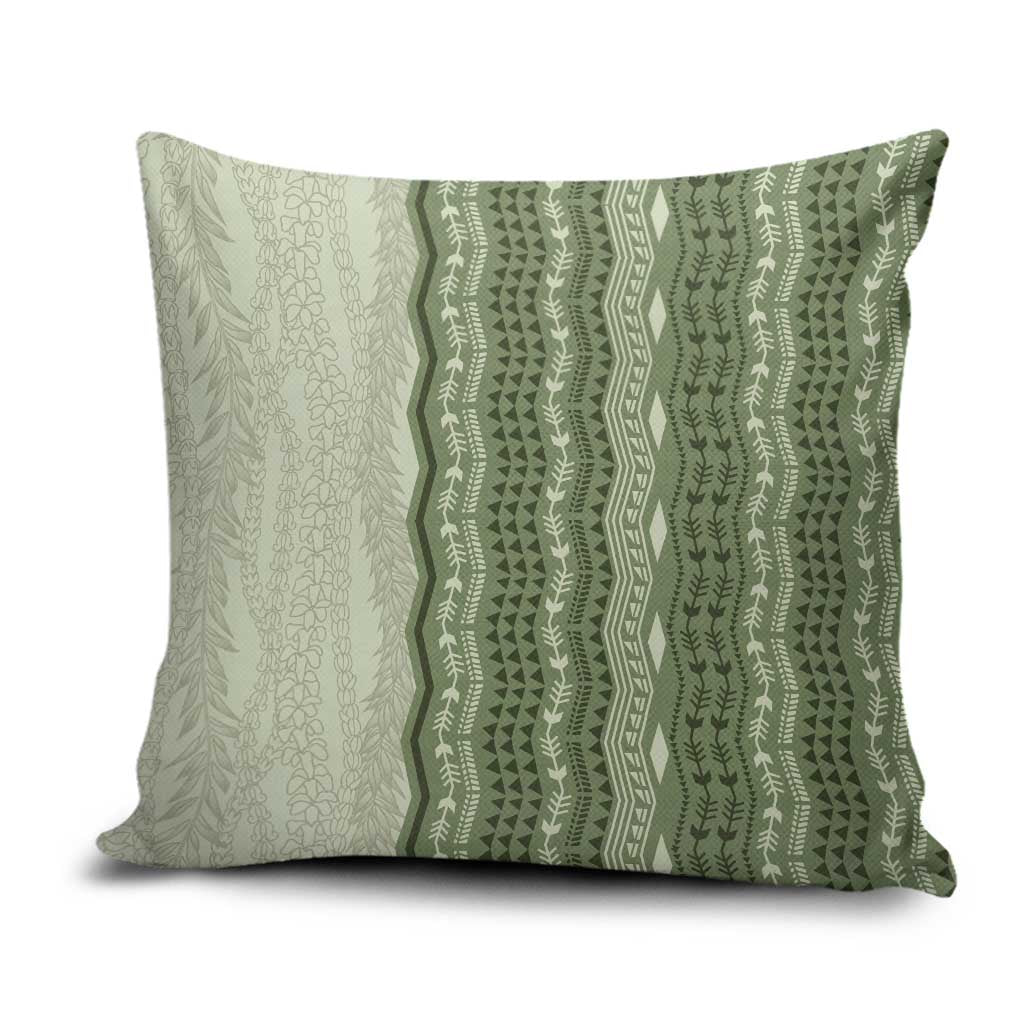 Vintage Sage Green Hawaiian Traditional Kapa Mix Flowers Lei Pillow Cover