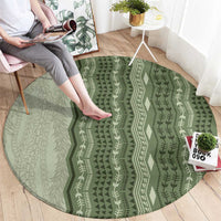 Vintage Sage Green Hawaiian Traditional Kapa Mix Flowers Lei Round Carpet