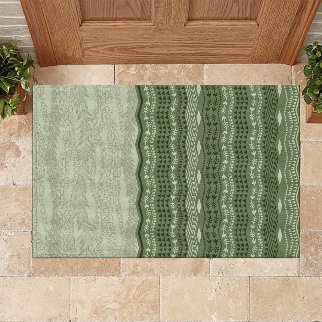 Vintage Sage Green Hawaiian Traditional Kapa Mix Flowers Lei Rubber Doormat