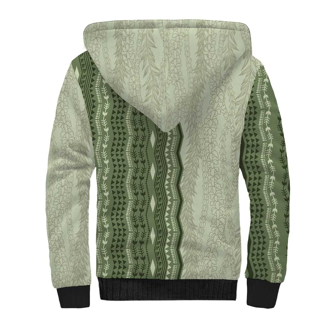 Vintage Sage Green Hawaiian Traditional Kapa Mix Flowers Lei Sherpa Hoodie LT7 - Polynesian Pride