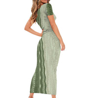 Vintage Sage Green Hawaiian Traditional Kapa Mix Flowers Lei Short Sleeve Bodycon Dress LT7 - Polynesian Pride