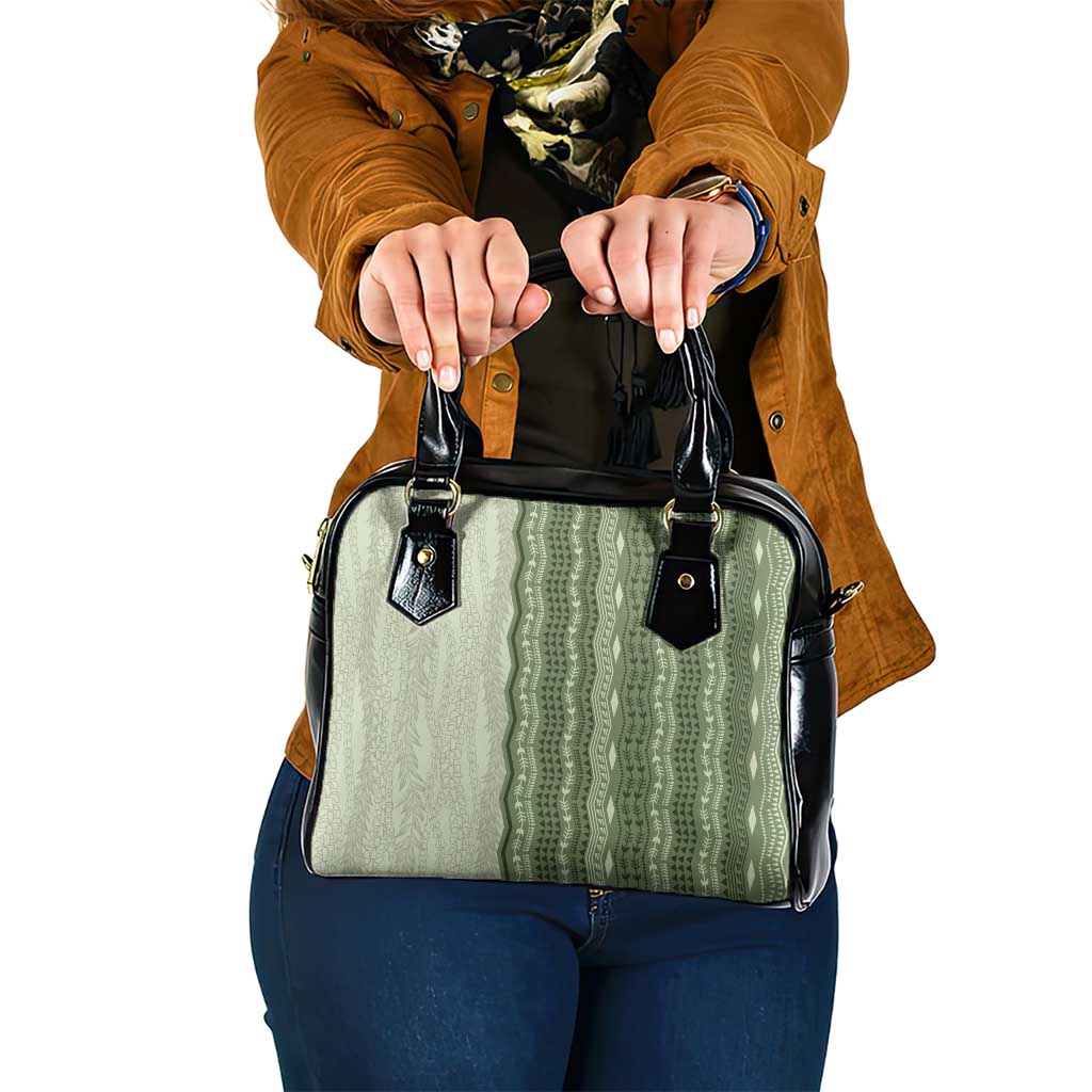 Vintage Sage Green Hawaiian Traditional Kapa Mix Flowers Lei Shoulder Handbag