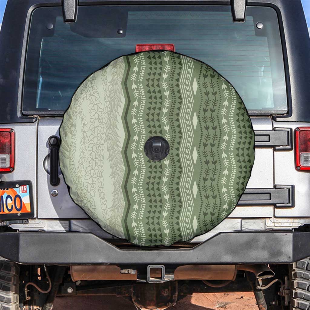 Vintage Sage Green Hawaiian Traditional Kapa Mix Flowers Lei Spare Tire Cover LT7 Sage Green - Polynesian Pride