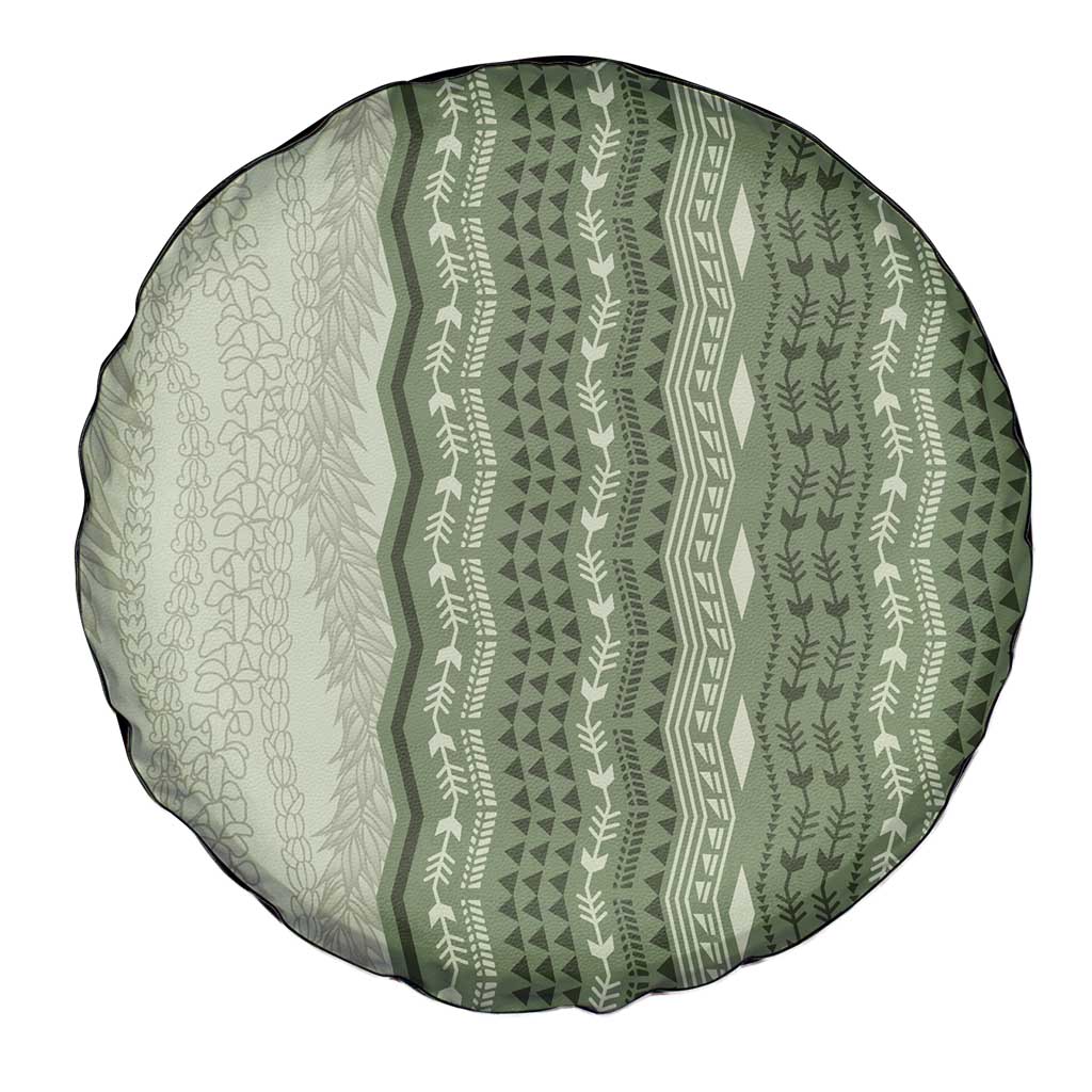 Vintage Sage Green Hawaiian Traditional Kapa Mix Flowers Lei Spare Tire Cover LT7 - Polynesian Pride