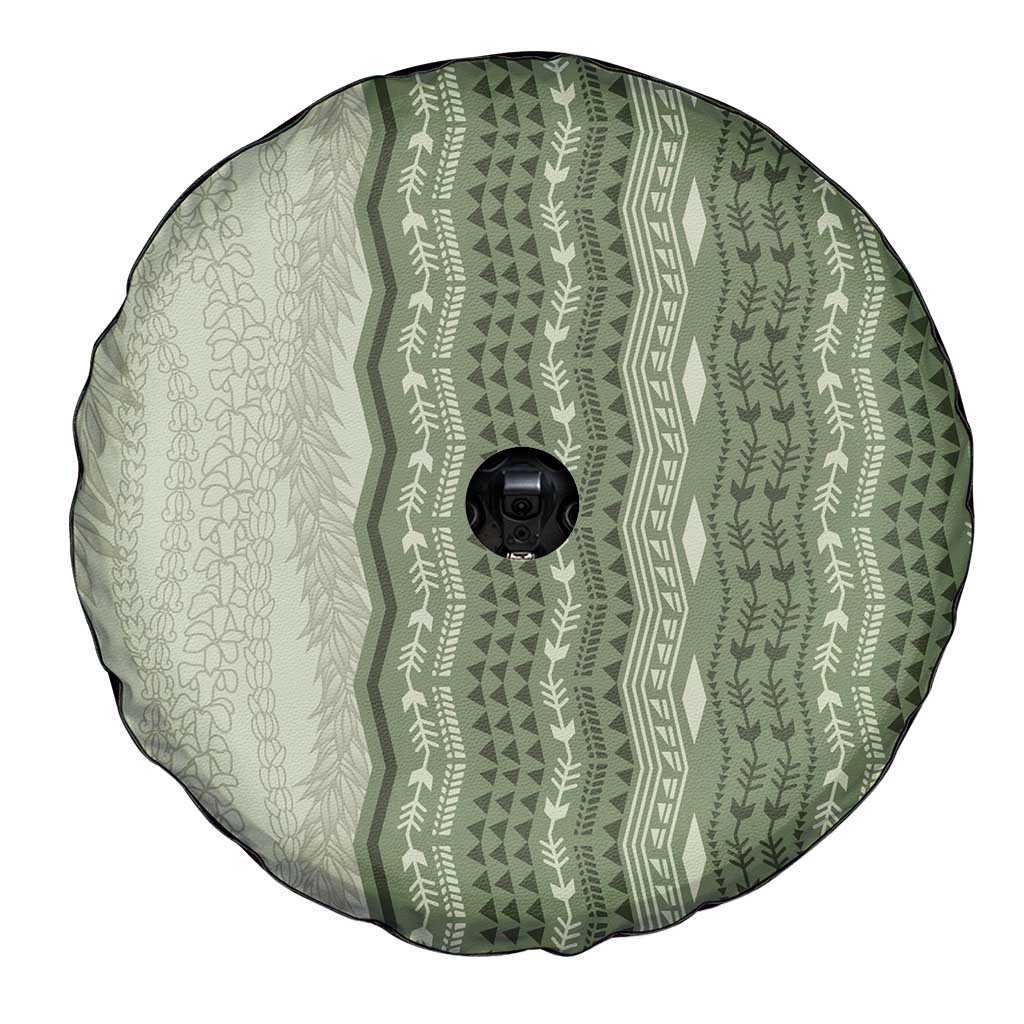 Vintage Sage Green Hawaiian Traditional Kapa Mix Flowers Lei Spare Tire Cover LT7 - Polynesian Pride