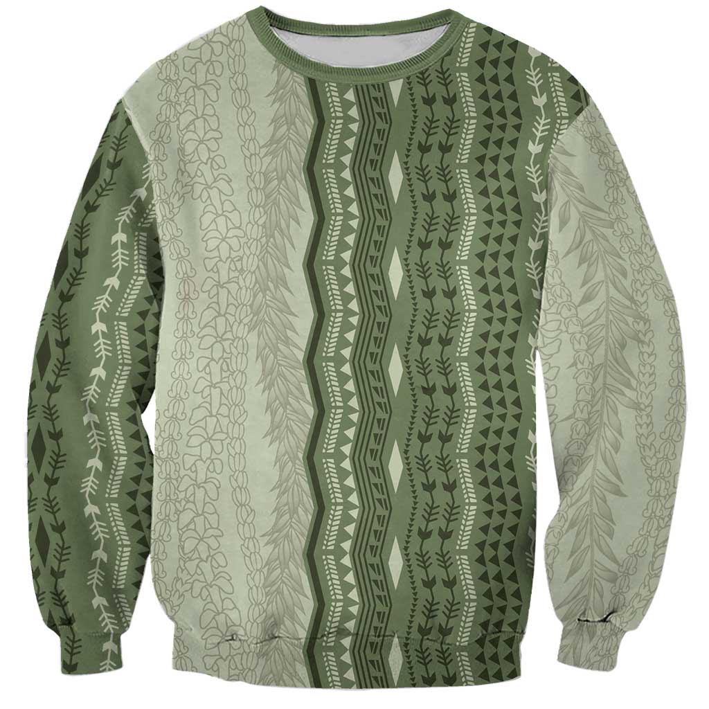 Vintage Sage Green Hawaiian Traditional Kapa Mix Flowers Lei Sweatshirt
