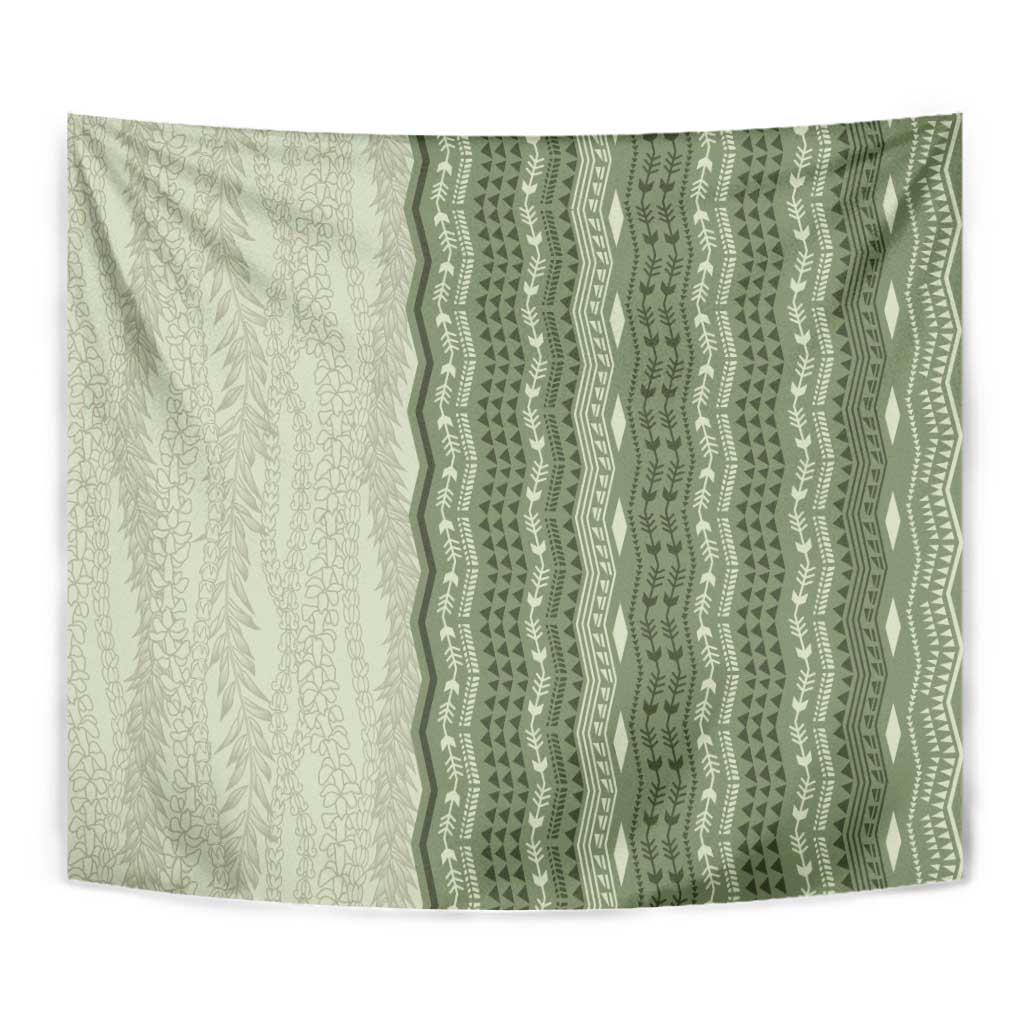 Vintage Sage Green Hawaiian Traditional Kapa Mix Flowers Lei Tapestry