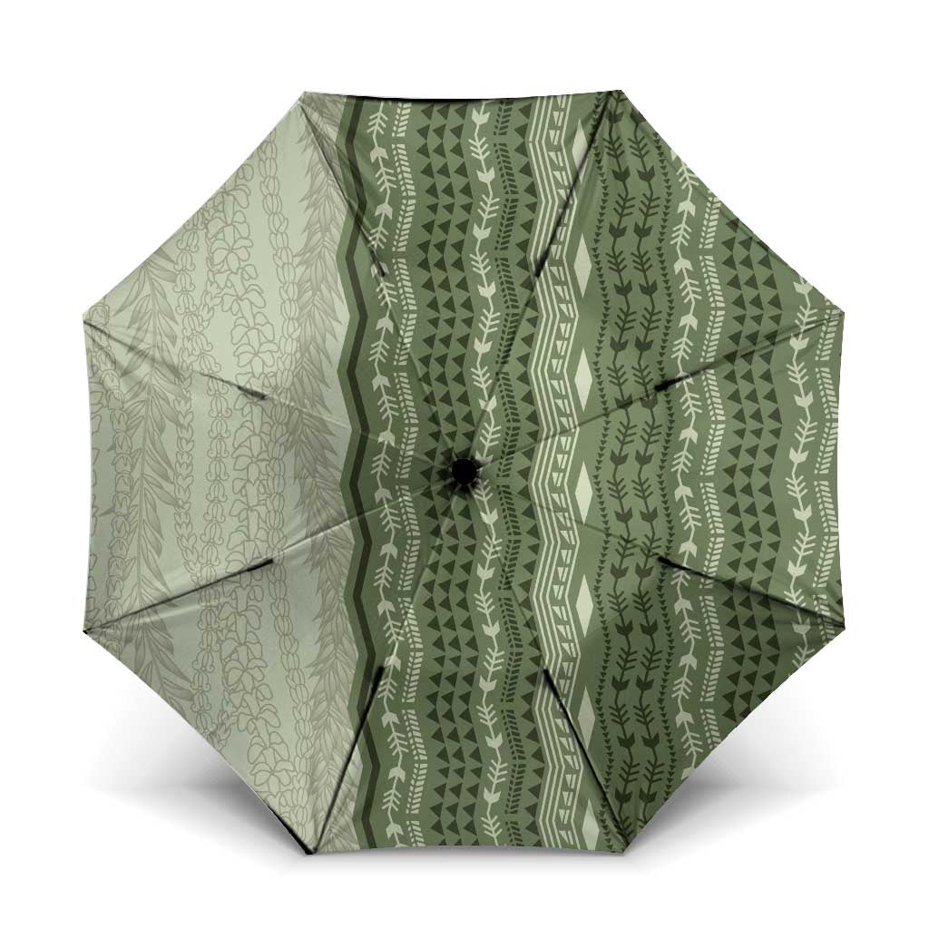 Vintage Sage Green Hawaiian Traditional Kapa Mix Flowers Lei Umbrella
