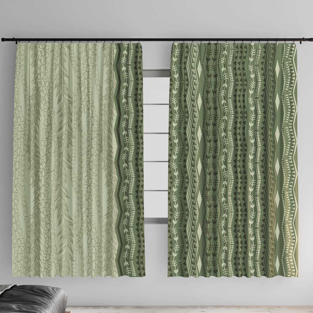 Vintage Sage Green Hawaiian Traditional Kapa Mix Flowers Lei Window Curtain LT7 With Hooks Sage Green - Polynesian Pride