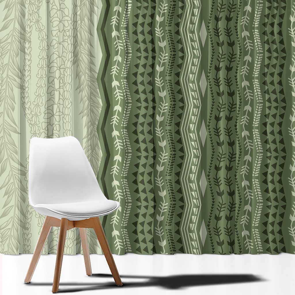 Vintage Sage Green Hawaiian Traditional Kapa Mix Flowers Lei Window Curtain LT7 - Polynesian Pride