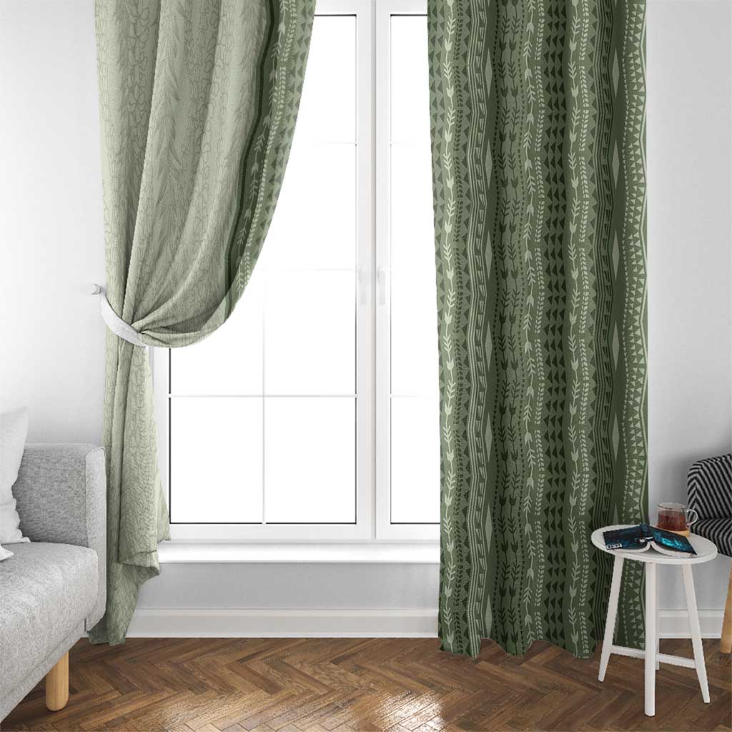 Vintage Sage Green Hawaiian Traditional Kapa Mix Flowers Lei Window Curtain LT7 - Polynesian Pride