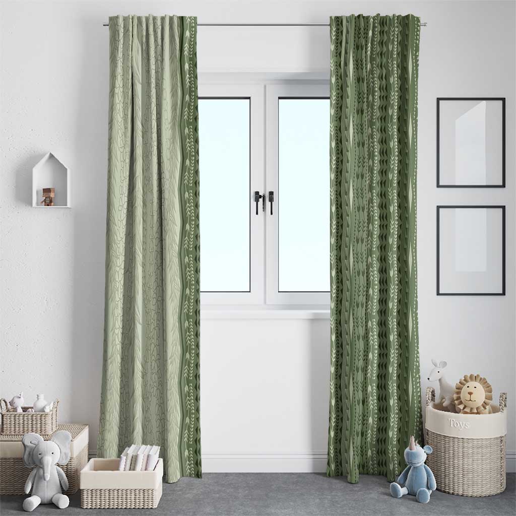 Vintage Sage Green Hawaiian Traditional Kapa Mix Flowers Lei Window Curtain LT7 - Polynesian Pride