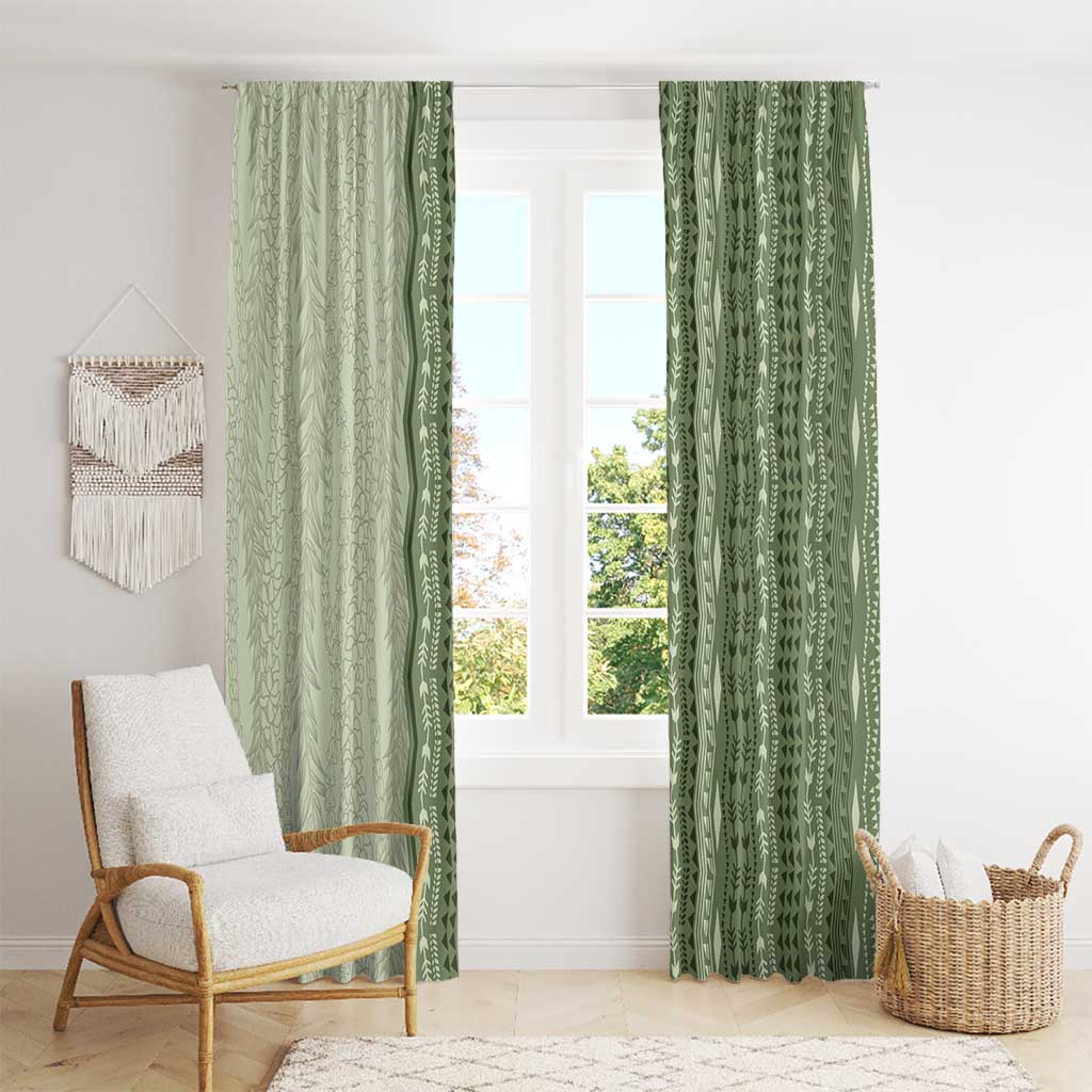 Vintage Sage Green Hawaiian Traditional Kapa Mix Flowers Lei Window Curtain LT7 - Polynesian Pride