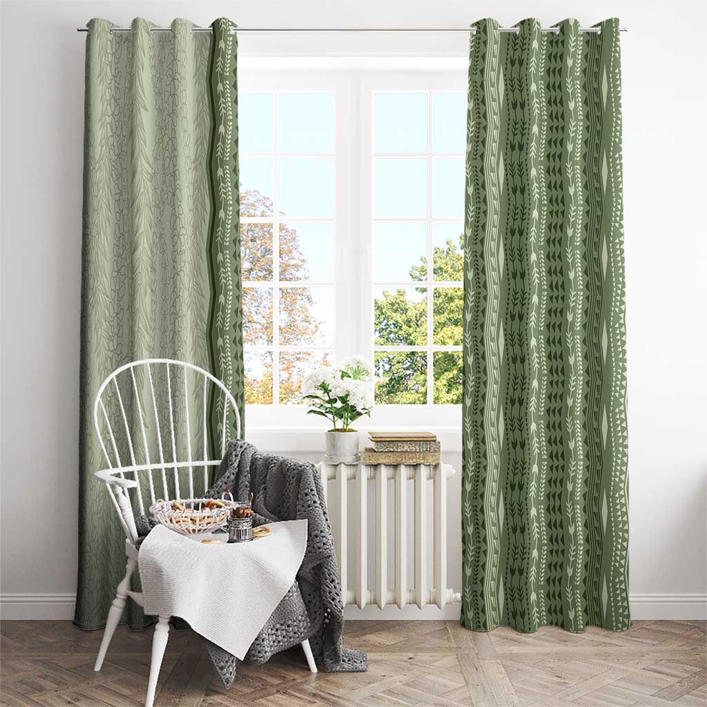 Vintage Sage Green Hawaiian Traditional Kapa Mix Flowers Lei Window Curtain LT7 - Polynesian Pride