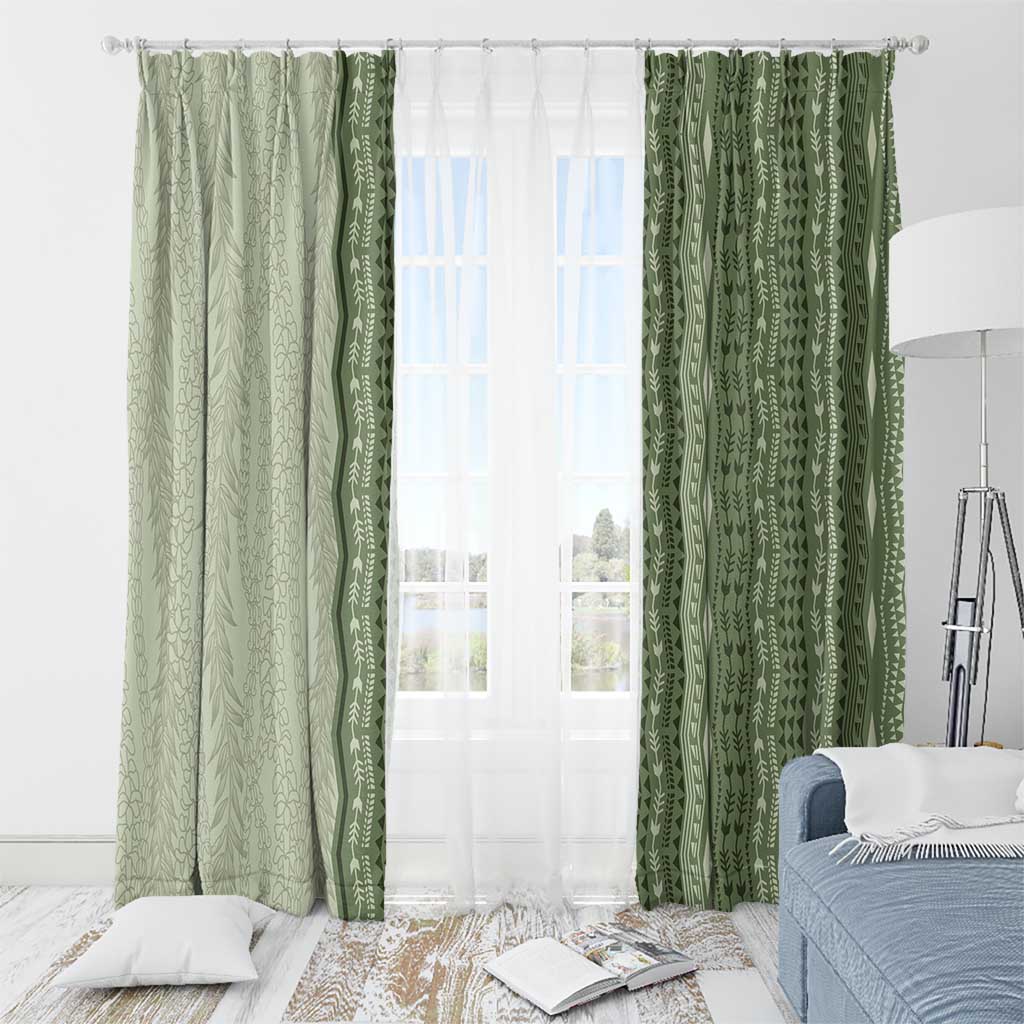 Vintage Sage Green Hawaiian Traditional Kapa Mix Flowers Lei Window Curtain LT7 - Polynesian Pride