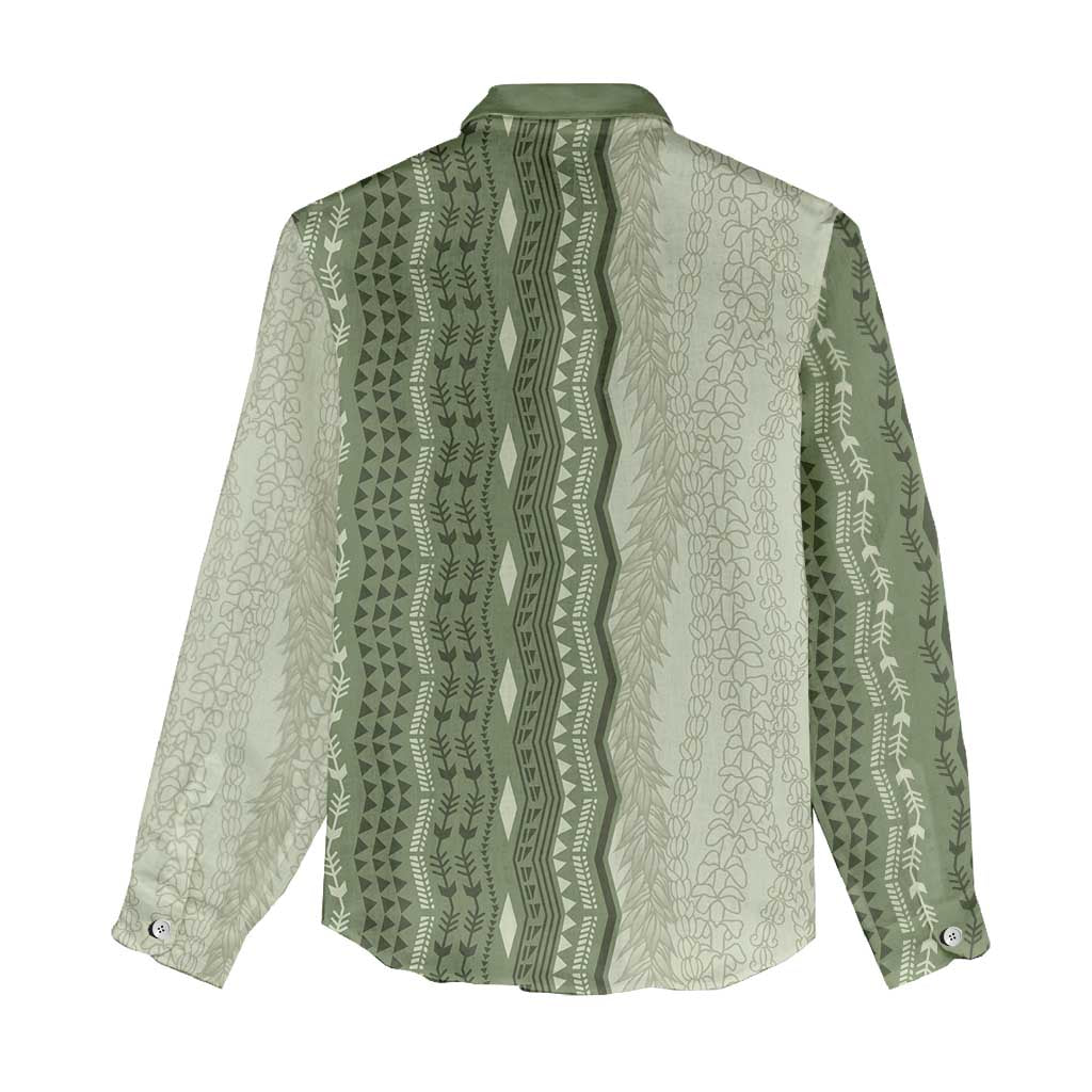 Vintage Sage Green Hawaiian Traditional Kapa Mix Flowers Lei Women Casual Shirt LT7 - Polynesian Pride