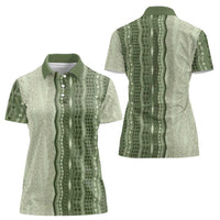 Vintage Sage Green Hawaiian Traditional Kapa Mix Flowers Lei Women Polo Shirt LT7 - Polynesian Pride