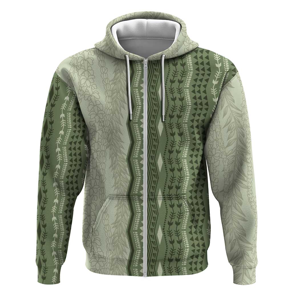 Vintage Sage Green Hawaiian Traditional Kapa Mix Flowers Lei Zip Hoodie LT7 Zip Hoodie Sage Green - Polynesian Pride