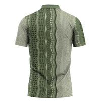 Vintage Sage Green Hawaiian Traditional Kapa Mix Flowers Lei Zipper Polo Shirt LT7 - Polynesian Pride