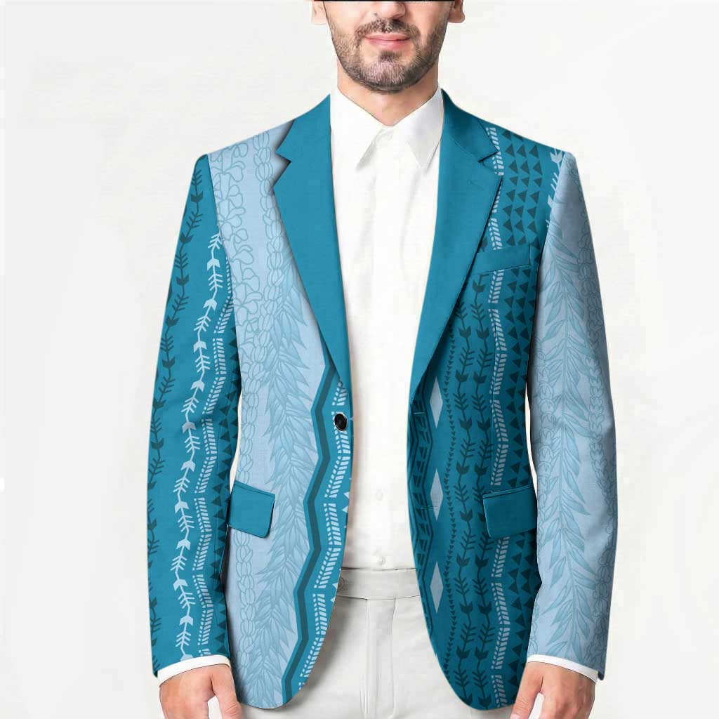 Vintage Cobalt Blue Hawaiian Traditional Kapa Mix Flowers Lei Blazer