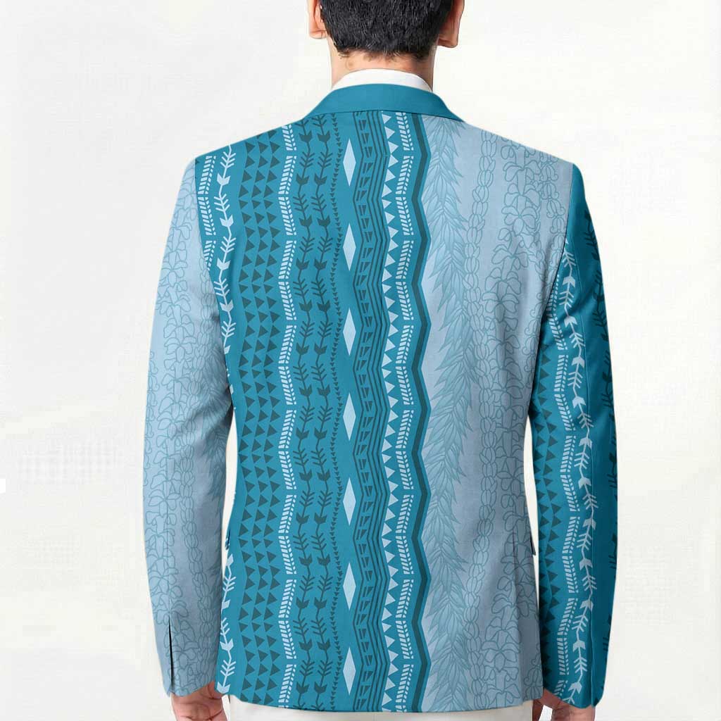 Vintage Cobalt Blue Hawaiian Traditional Kapa Mix Flowers Lei Blazer