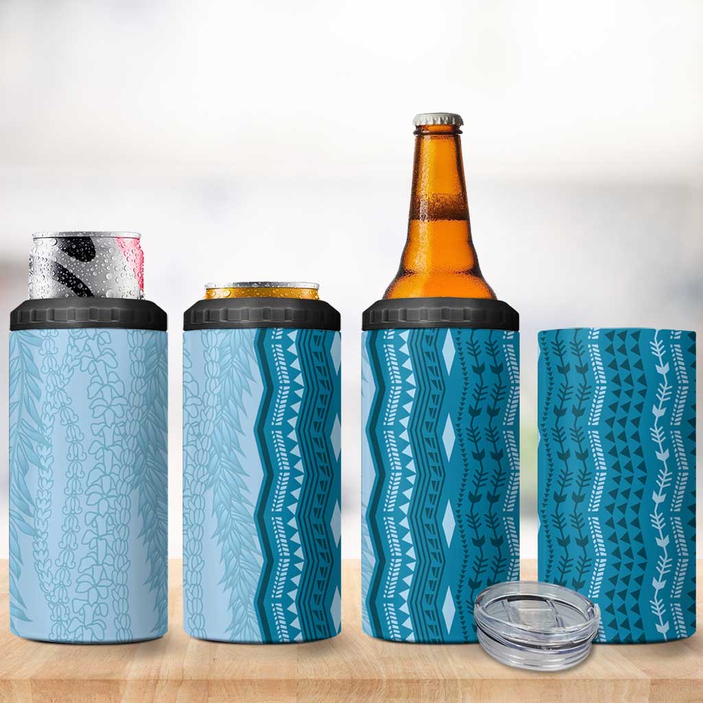 Vintage Cobalt Blue Hawaiian Traditional Kapa Mix Flowers Lei 4 in 1 Can Cooler Tumbler LT7 - Polynesian Pride