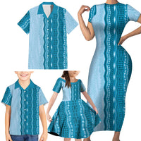 Vintage Cobalt Blue Hawaiian Traditional Kapa Mix Flowers Lei Family Matching Short Sleeve Bodycon Dress and Hawaiian Shirt LT7 - Polynesian Pride