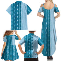 Vintage Cobalt Blue Hawaiian Traditional Kapa Mix Flowers Lei Family Matching Summer Maxi Dress and Hawaiian Shirt LT7 - Polynesian Pride