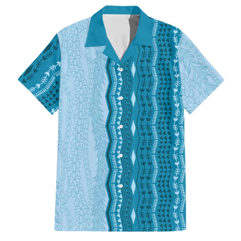 Vintage Cobalt Blue Hawaiian Traditional Kapa Mix Flowers Lei Family Matching Summer Maxi Dress and Hawaiian Shirt LT7 Dad's Shirt - Short Sleeve Cobalt Blue - Polynesian Pride
