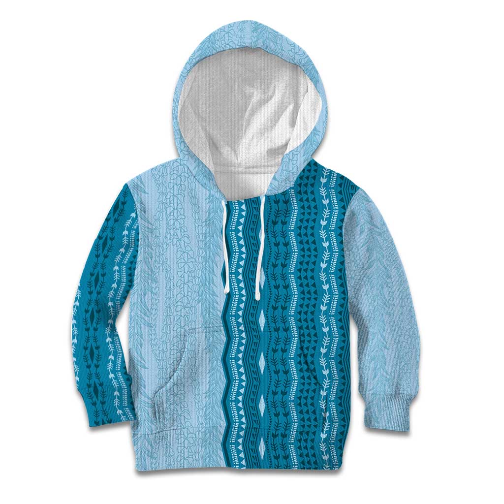 Vintage Cobalt Blue Hawaiian Traditional Kapa Mix Flowers Lei Kid Hoodie LT7 Hoodie Cobalt Blue - Polynesian Pride