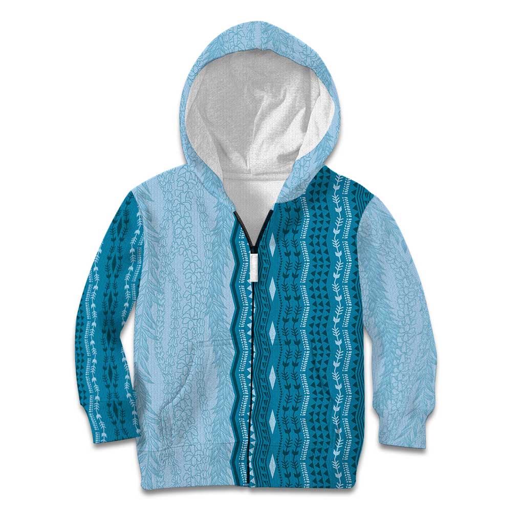 Vintage Cobalt Blue Hawaiian Traditional Kapa Mix Flowers Lei Kid Hoodie LT7 Zip Hoodie Cobalt Blue - Polynesian Pride