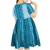 Vintage Cobalt Blue Hawaiian Traditional Kapa Mix Flowers Lei Kid Short Sleeve Dress LT7 - Polynesian Pride