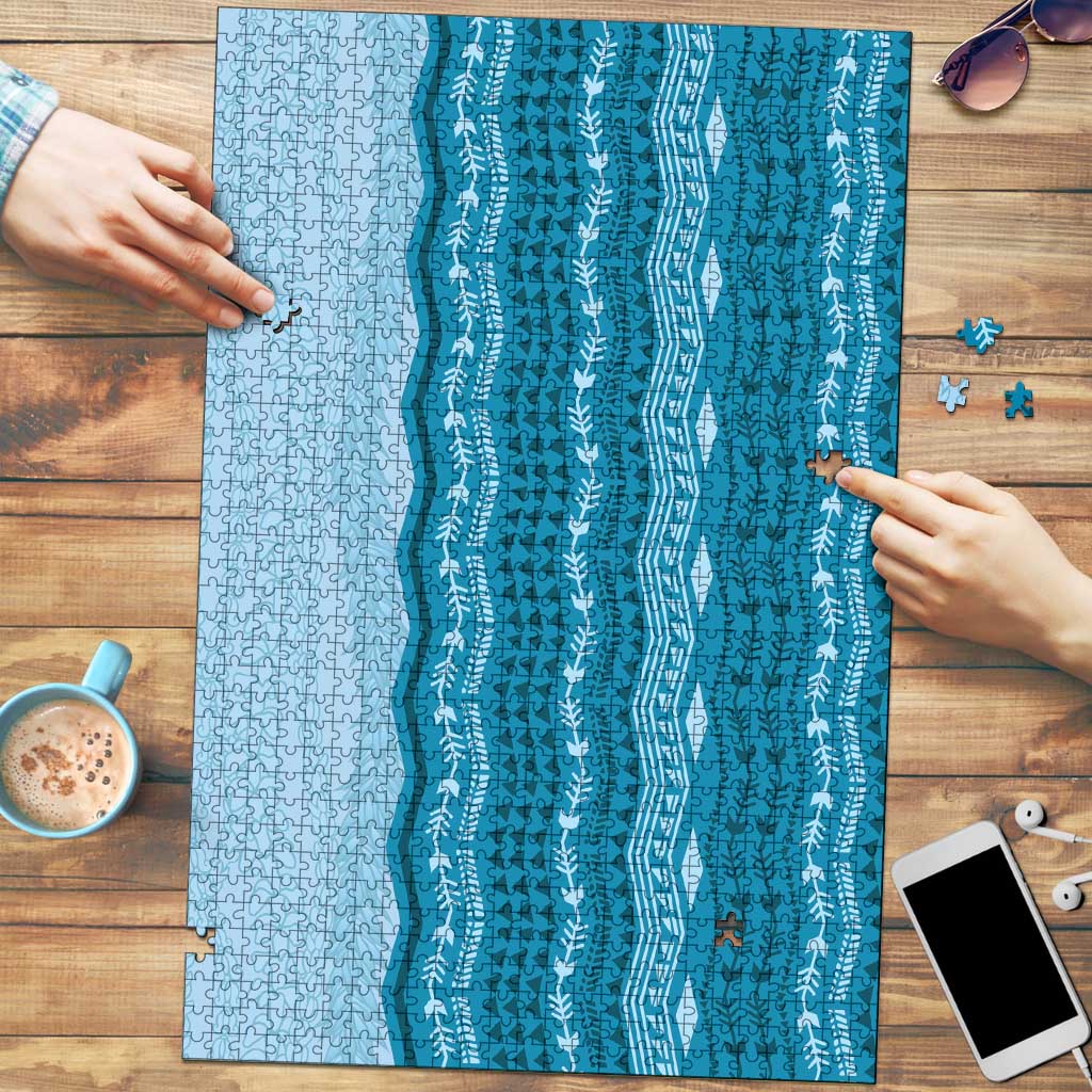 Vintage Cobalt Blue Hawaiian Traditional Kapa Mix Flowers Lei Puzzle