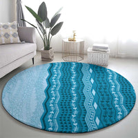 Vintage Cobalt Blue Hawaiian Traditional Kapa Mix Flowers Lei Round Carpet