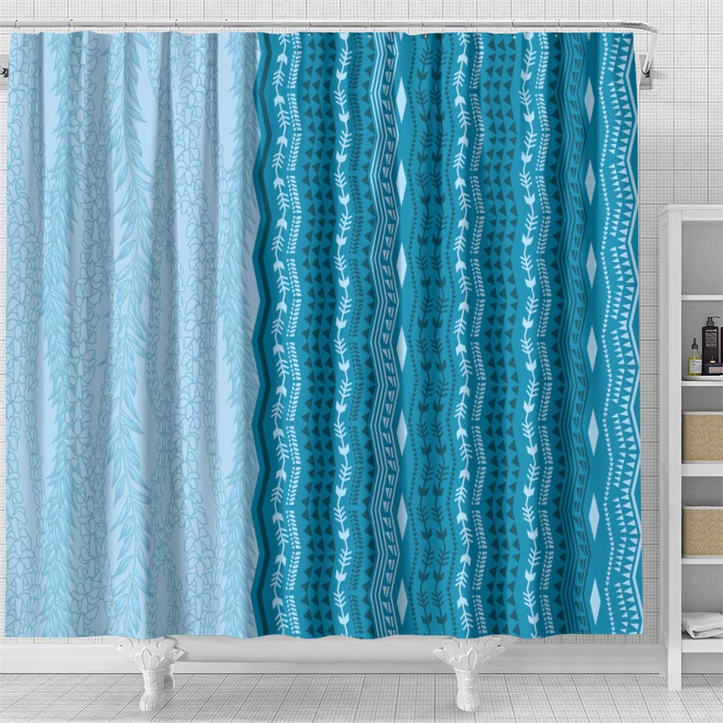 Vintage Cobalt Blue Hawaiian Traditional Kapa Mix Flowers Lei Shower Curtain