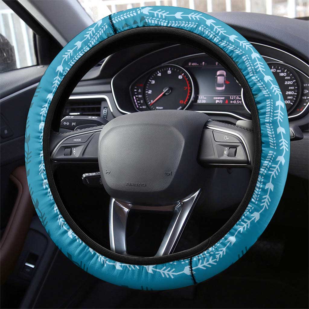 Vintage Cobalt Blue Hawaiian Traditional Kapa Mix Flowers Lei Steering Wheel Cover LT7 - Polynesian Pride